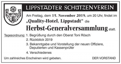 Einladung zur Herbst-Generalversammlung 