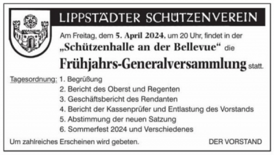 Einladung zur Frühjahr-Generalversammlung