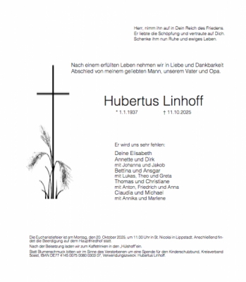 Anzeige Hubertus Linhoff